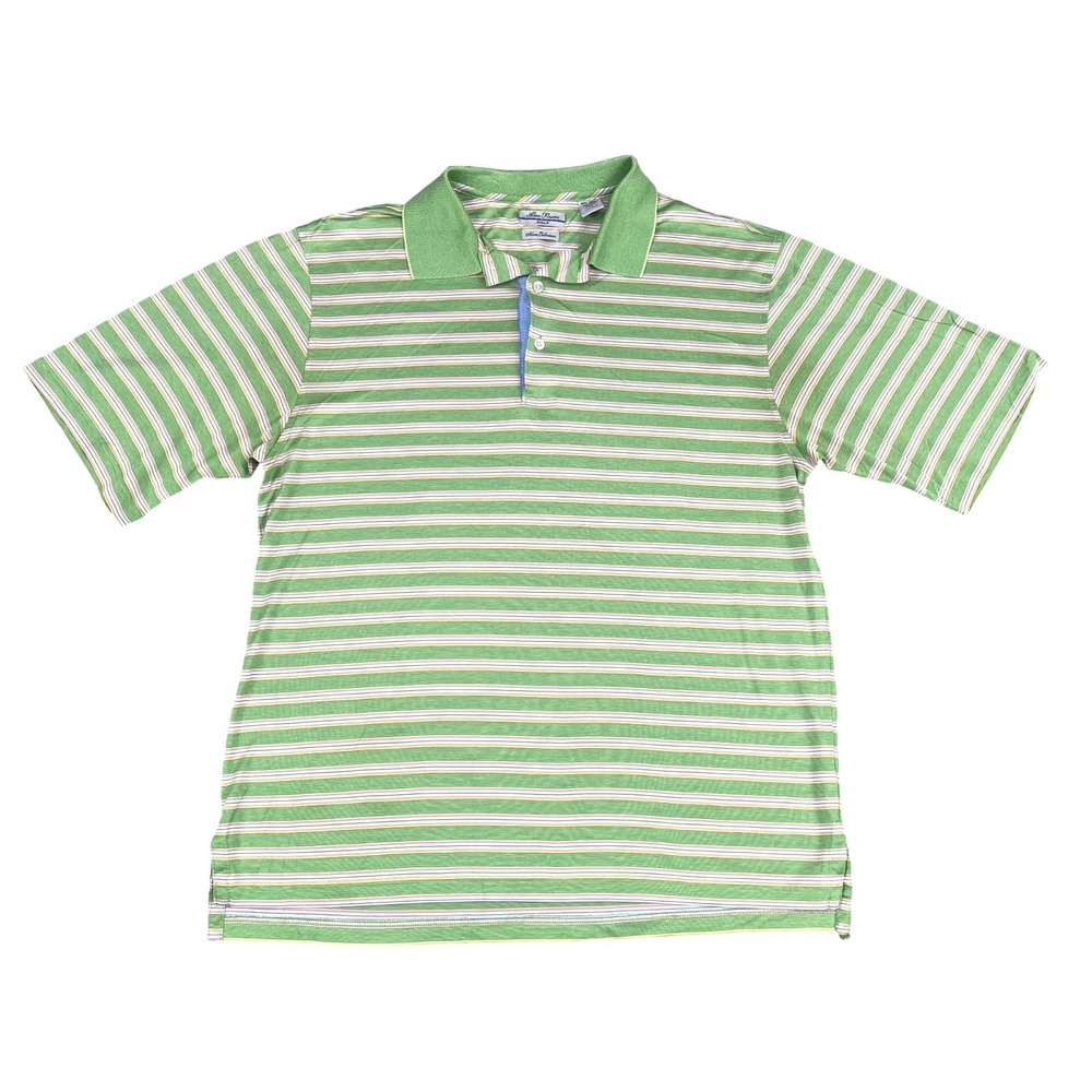 Alan Flusser Silver Collection Green & Colorful Golf Polo Shirt Sz Medium